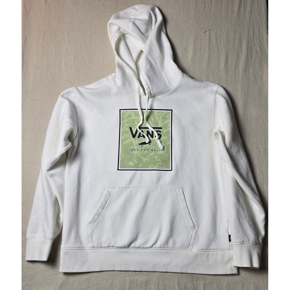 Vans Boxed Water Wash BFF‎ Hoodie Size L White Green Logo Pullover Skate Fit